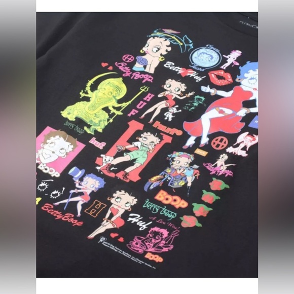 NWT HUF Betty Boop Collab Cartoon Black Long Sleeve Cotton Mens T-Shirt Size XL - Picture 3 of 8